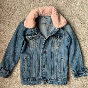 🎇🎆3for$9 art class girls Jean jacket-denim, pink collar, black. Size XS/4/5